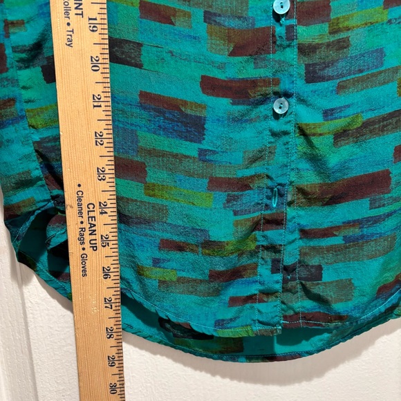 Tianello by Steve Barraza | 100% Silk | Teal Blouse Button-front Top | Sz S - Picture 8 of 10